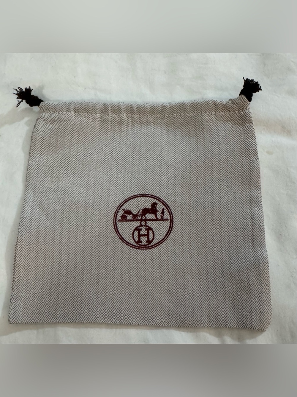Authentic Hermes Dust Bag Size 7” x 8” Herringbone Pattern Square